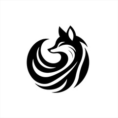 Stylized black fox logo design on white background