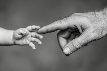 Tender moment of a parent's hand touching a baby's hand