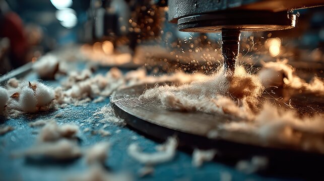 Machinery in Textile Factory Processing Raw Cotton for Production