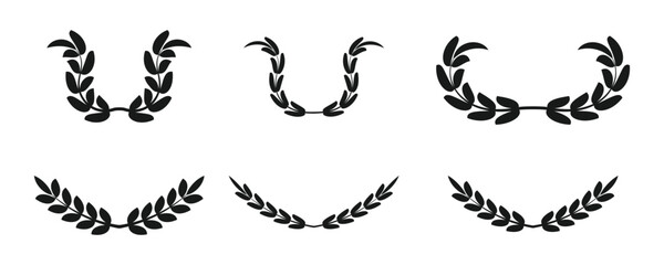 Collection of six decorative oval laurel wreath frames in gold and black for award and recognition design elements