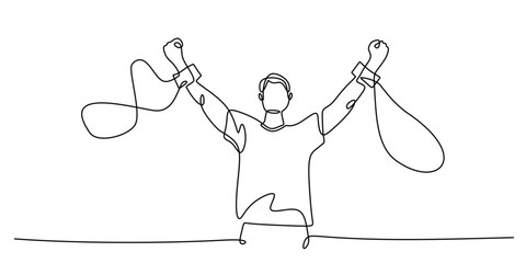 One Single Line Drawing of a Hand Breaking a Chain for Freedom