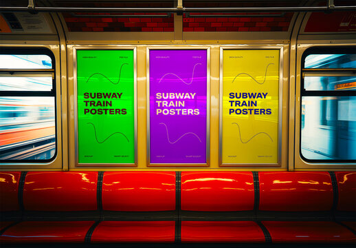 Subway Train Poster Mockup Set with Three Displays