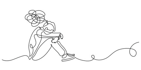 One Single Line Drawing of a Man with a Scribble on his head Representing a Chaotic Mind