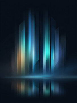 Abstract Digital Illustration of Vertical Light Streaks Reflecting in a Smooth Surface Below