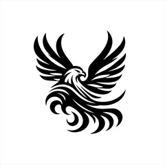 Obraz premium Tribal eagle with wings spread in flight black and white