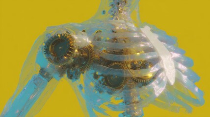 Obraz premium Transparent Human Anatomy with Visible Gears and Mechanics