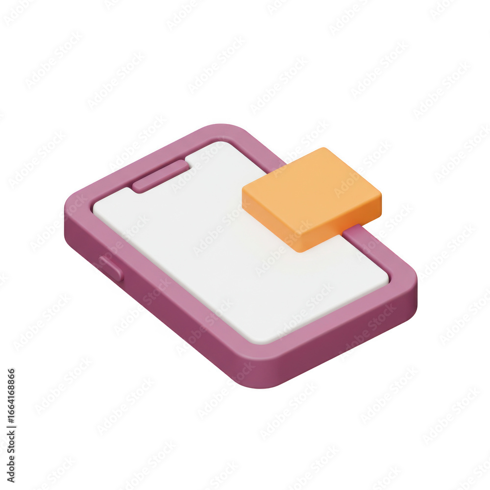 Poster smartphone with orange square on screen isolated on transparent background