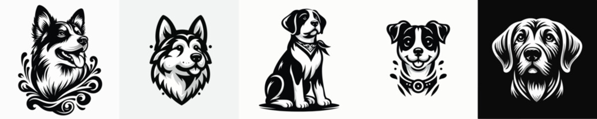 Fototapeta premium dog vector with black white style white background