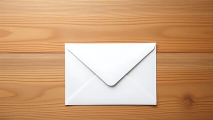 Minimalist white envelope on wooden surface, conveying simplicity and communication under soft lighting.