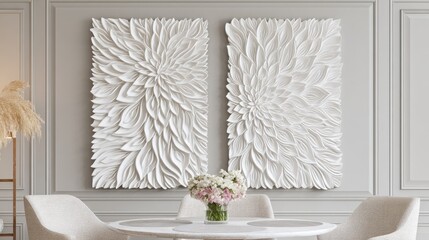 Pair of sculpted wall decor pieces featuring layered floral patterns.