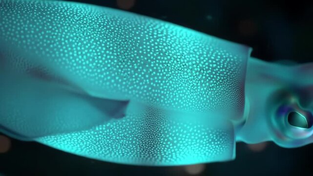 Vibrio fischeri bacteria glowing within a squid&rsquo;s light organ, illuminating the creature&rsquo;s belly like a living lantern