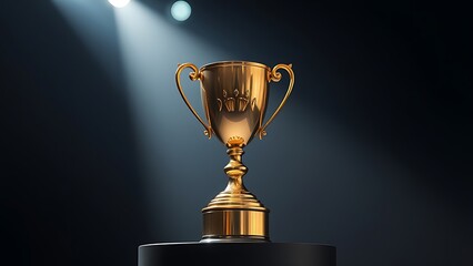 Glistening gold trophy under spotlight, symbolizing achievement and excellence.
