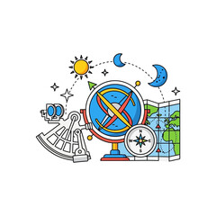 Fototapeta premium navigational tools aiding exploration including a globe sextant compass and map illustrating cartography and the spirit of discovery suitable for travel blogs