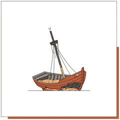 shipwreck illustration an old damaged fishing boat resting on the shoreline with broken mast conveying themes of decay and maritime history good for blogs and articles