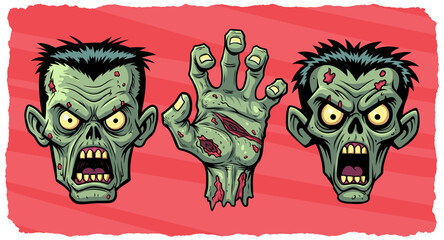 Zombie Heads and Hand Illustration