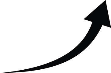 Black curved arrow pointing upward showing progress and growth vector