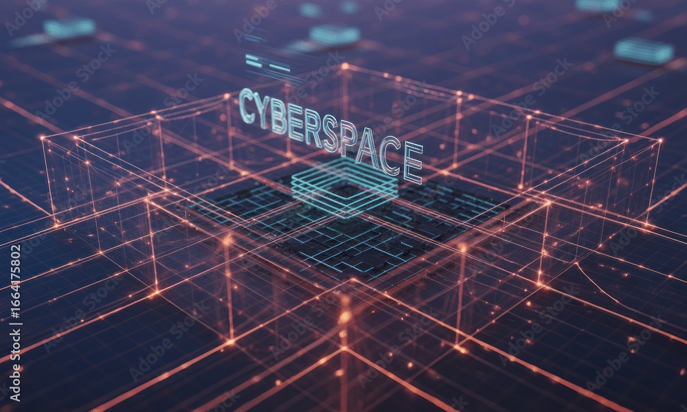 Fototapete digital network interconnected system in cyberspace. complex chip structure
