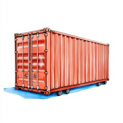 Fototapeta premium Red Cargo Container Watercolor Illustration