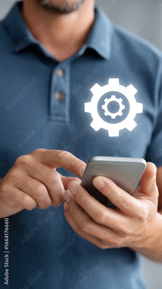Aufkleber a male professional adjusting system settings and technical configuration on a modern digital device