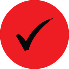 Simple red circle with black checkmark symbol for approval and success vector