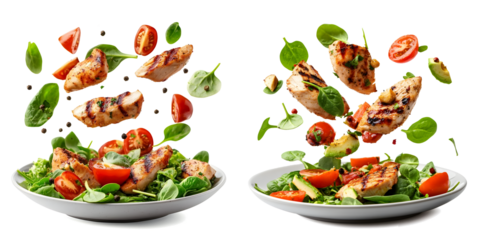 Fresh Grilled Chicken Salad with Vegetables Isolated on Transparent Background