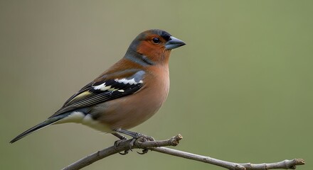 Obraz premium Male Common Chaffinch bird perched on a small tree branch.