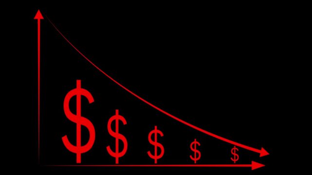 Cost reduction concept. Cost wording on decrease money with down arrow. Cost Management, Economy recession, low budget, Effective business, Expense reduce on transparent background. 4K,,, .., $..