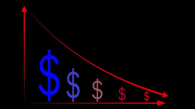 Cost reduction concept. Cost wording on decrease money with down arrow. Cost Management, Economy recession, low budget, Effective business, Expense reduce on transparent background. 4K,,, .., $..