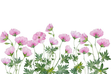 Blooming watercolor flower garden for design background.