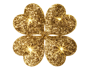 Lucky Gold Clover with Glitter Shine Transparent PNG