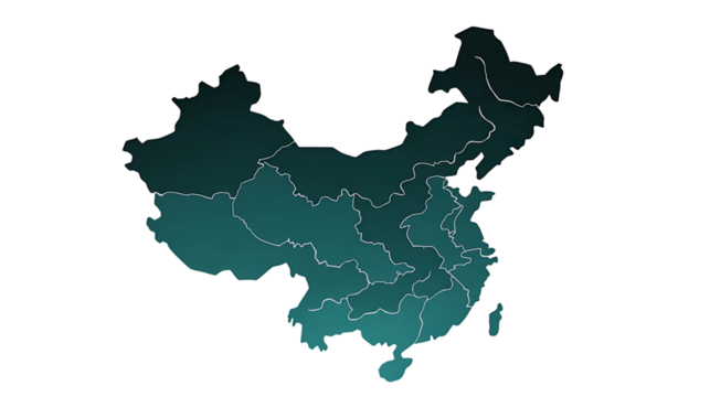 Abstract digital map of china with cyan and teal gradient color blocks