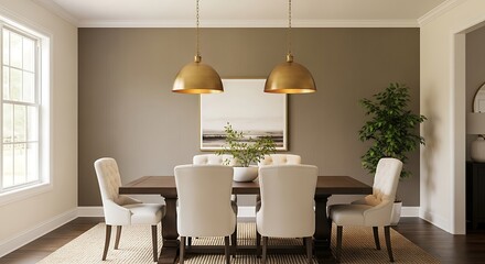 Obraz premium Elegant Dining Room with Modern Furniture and Pendant Lights.