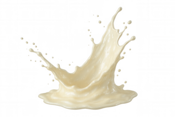 Vanilla milk splash forming crown-like pattern, splashing dynamically against transparent backdrop, ideal for beverage branding