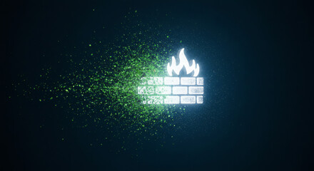 Abstract visualization of a robust digital firewall disintegrating into data particles, representing data security challenges, cyber attacks, and the evolving threat landscape