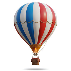 Colorful hot air balloon with red blue stripes floating high