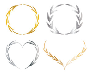 Gold, silver and bronze laurel wreaths for awards