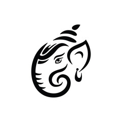 Lord Ganesha Vector Art. Elegant Black and White Ganesh Face Illustration