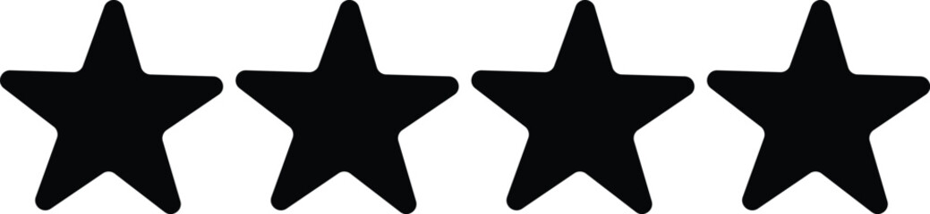 Four solid black star shapes displayed horizontally on a clean white backdrop vector