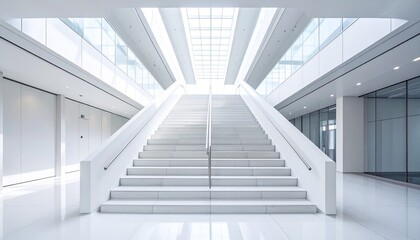 Obraz premium Symmetrical Modern Staircase with Futuristic White Aesthetic