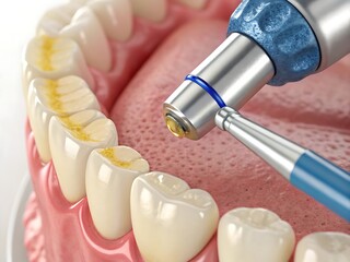 Dental polishing tool cleaning teeth in close up view