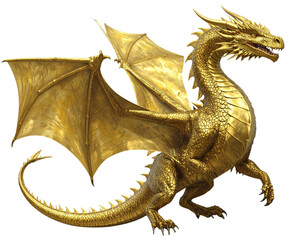 Majestic Gold Dragon Illustration Isolated on White Background PNG