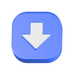Shiny download icon on a glossy blue button for web design 3d rendering
