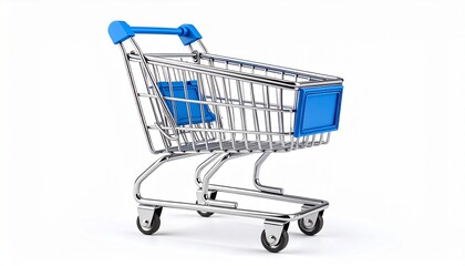 3D Shopping Cart with Blue Handle and Details