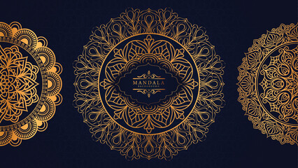 Luxury Gold Mandala Pattern on Dark Background, Ornamental Decorative Design