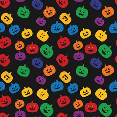 Seamless Pattern, Colorful Halloween pumpkins pattern on dark background for festive designs Stock royalty free.