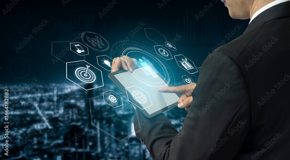 Aufkleber business teamwork system showing digital communication and performance tracking. teamwork improves c