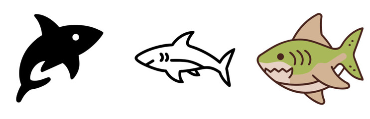 Shark Animal Icon for Ocean, Marine Life and Underwater Wildlife Design