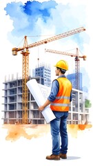 Construction Worker Reviewing Plans at Site