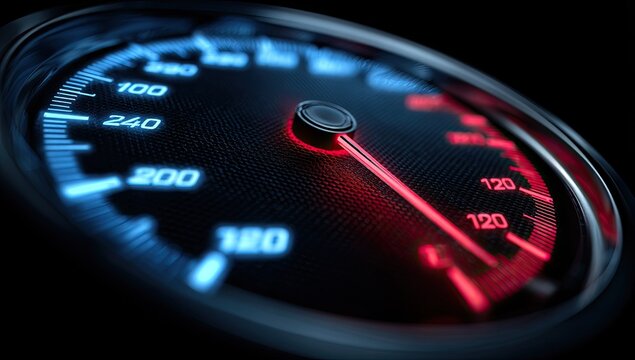 Close-up of a glowing digital speedometer