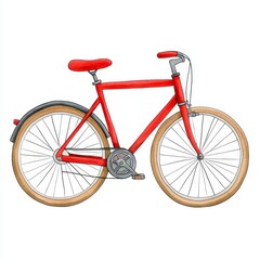 Fototapeta premium Red Watercolor Bicycle with Tan Tires on White Background Artistic Illustration